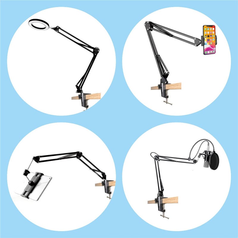 XINME Replacement Aluminum Alloy Cantilever Bracket C-Clamp 1/2 Inch 1.2CM Hole Diameter(Adjustable Thumb Screws) And Non-Slip Mat For Mic Stand/Table Lamp Desk Clamp - Image 2